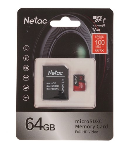 Карта памяти Transflash (MicroSDXC) Card_ 64 GB Class 10  Netac NT02P500PRO-064G-R P500PRO + adapter